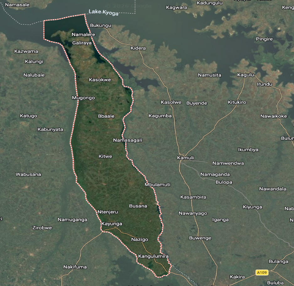 Satellite view of the Bugerere corridor from Kitimbwa to Jinja